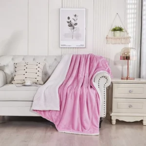 Custom Large Size Pink Plush Flannel Sherpa Blanket Winter Thick Warm Double Layers Fleece Sherpa Throws Blankets