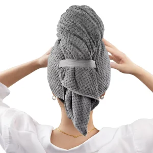 Custom Larger Microfiber Hair Towel Wrap for Women Soft Hair Drying Towel with Elastic Band Fast Drying Hair Turbans 30″ X 40″