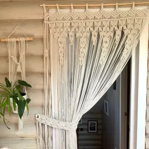Custom Length Width Macrame Wall Hanging Sliding Curtain Door Room Divider for Living Room Door or Window