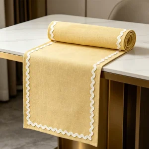 Custom Lightweight Cotton Ruffle Embroidered Table Runners for Wedding and Home Dining Decor