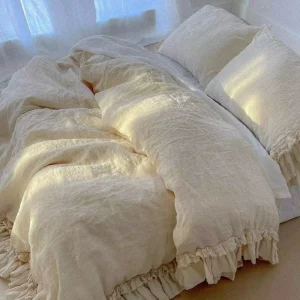 Custom Linen Duvet Cover Set with Double Ruffles Rustic Chic Style New Colors Multiple Sizes Queen King