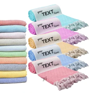 Custom Logo 100*180CM Turkish Cotton Bohemian Beach Towel with Travel Bag Woven Technique for Kids and Adults Home Use
