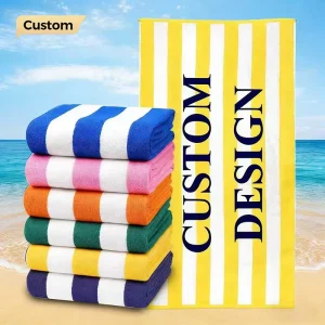 Custom Logo 100% Cotton Terry Hotel Swim Pool and Beach Towel Soft Absorbent Cabana Stripe for Summer