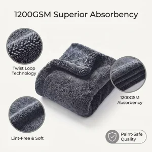 Custom Logo 1200GSM 60x160cm Double Layer Twisted Loop Car Drying Towel One Pass Drying Beast Heavy Duty Wash Cloth