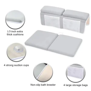 Custom Logo Anti slip Washable Bathtub Kneeling Mat Cushion Bath Kneeler and Elbow Rest Pad Set with Toy Organizer