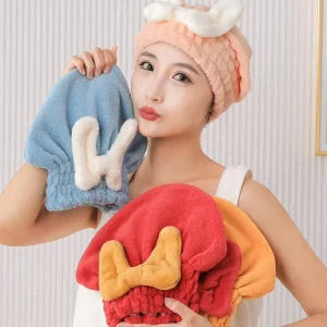 Custom Logo Bowknot Hair Towel Wrap Women’s Long Curly Wet Hair Quick Dry Head Wrap Absorbent Microfiber Hair Drying Towel Cap
