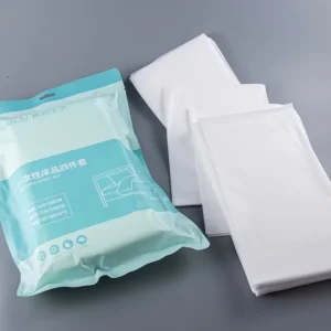 Custom Logo Bulk Supply Disposable Bed Sheet Set 4Pcs Hotel Hospitality Bedding Non-Woven Duvet Cover Pillowcases