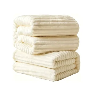 Custom Logo Corduroy Textured Bed Blanket Plush Thick Wide Striped Ribbed Flannel Fleece