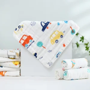 Custom Logo Cotton Baby Muslin Bibs 6 Layer Breathable Gauze Infant Saliva Towels Adjustable Reusable BPA Free 25x25cm