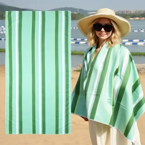 Custom Logo Design Beach Towel Lightweight Absorbent Travel Essential Quick Dry Striped Microfiber Bath Beach Towel