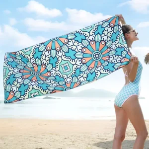 Custom Logo Eco-Friendly Sand-Free Printed Highly Absorbent Quick-Dry UV Protection Oversized Beach Towel Sun Protection
