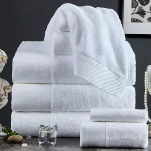 Custom Logo Embroidered Hand Bath 100% Cotton Hotel White Towel Set Bathroom Towels