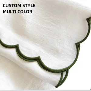 Custom Logo Embroidered Placemat Restaurant Wedding Party Scalloped Edge Linen Napkins