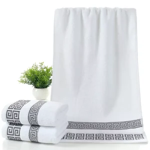 Custom Logo Embroidery White Linen Bath Towels Luxury Big Size 70*140Cm Antimicrobial Checkered Pattern Cotton Sheets for Hotels
