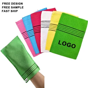 Custom Logo Exfoliating Bath Gloves Korean Exfoliating Gloves Body Scrubber Italy Towel Washcloth for Spa Dead Skin Remover