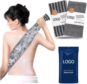 Custom Logo Exfoliating Towel Long Nylon Mesh on the Back African Body Net Sponge for Bathing Showering Body Scrubber Exfoliator