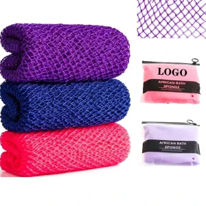 Custom Logo Extra long Nylon African Bath Net Sponge Back Washing Device Smooth Skin Exfoliating Sponge Bath Sponge Washcloth