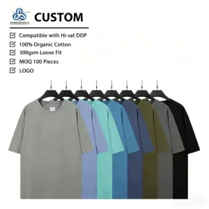 Custom Logo Fabric Technology Solid Hanging Organic Cotton Men’s Loose Fit Short Sleeve T Shirts Anti Pilling Breathable