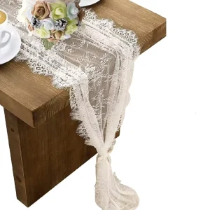 Custom Logo Floral White Lace Luxury Flower Table Runner for Wedding Dining Table