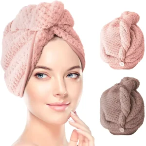 Custom Logo Hair Accessories Towel Wrap Microfiber Drying Bath Shower Head With Buttons Cap for Women