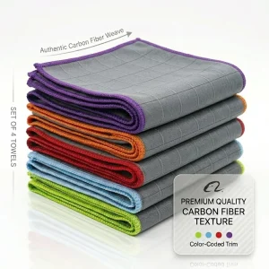 Custom Logo High Density Carbon Fiber Microfiber Cloth Grid Weave Anti static Lint Free Towel for Car Wash Detailing