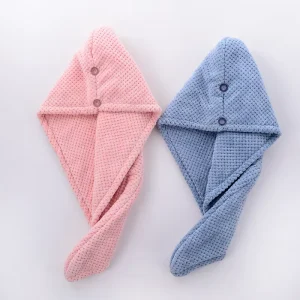 Custom Logo High Quality Hair Drying Towel Shower Head Wrap Towel Hat Pineapple Grid Double Layers Microfiber Microfiber Fabric