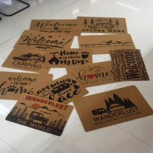 Custom Logo Imitation Coconut Palm Polyester Washable Doormats Home Entrance Printed DIY Brown Non Slip Backing Artificial