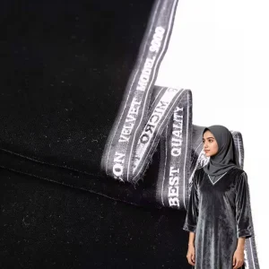 Custom Logo Kain Curtain Korean Black Sofa Micro Velour 9000 Velvet Abaya Fabric in China for Clothes