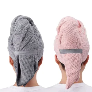 Custom Logo Large Microfiber Hair Drying Wrap Women’s Wet Hair Towel Elastic Band Compressed Woven Technique