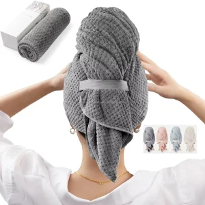 Custom Logo Large Microfiber Hair Towel Wrap for Women Super Absorbent Fast Drying Turban with Elastic for Curly Hair
