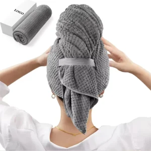 Custom Logo Large Microfiber Quick Dry Hair Drying Wrap with Elastic Band Hair Towel for Women Sleeping Long Wet Hair