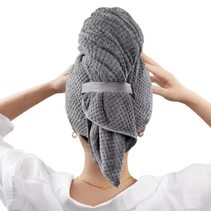 Custom Logo Large Soft Microfiber Hair Towel Wrap Fast Drying Hair Turbans with Elastic Hair Drying for Hair Care Anti Frizz