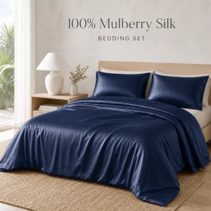 Custom Logo Luxury 100% Pure Mulberry Silk Solid Color Comforter Pillowcase Bedsheet Bedding Duvet Cover Set