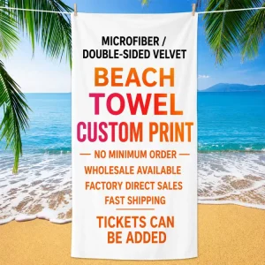 Custom Logo Microfiber Beach Bath Towel Quick-Drying Double-Sided Velvet Cotton Printed Sports Cartoon for Outdoor Camping Pool