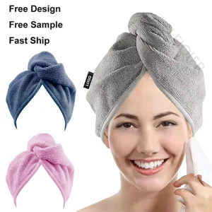 Custom Logo Microfiber Hair Towel Quick-Drying Hair Drying Towels Wrap Solid Color Towel Hat with Bathroom