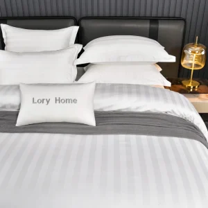 Custom Logo Modern Quality Stripe White Hotel Bedding Set Duvet Cover Bed Sheet