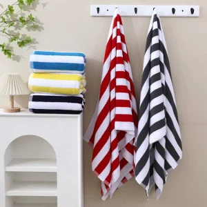 Custom Logo Multi Colors Ultra Soft Terry Striped Thick Cotton Comfortable Beach Towel