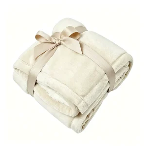 Custom Logo Neutral Thick Bed Blanket Classic Cream White Beige Plush Super Soft Cream Flannel & Fluffy White Reversible