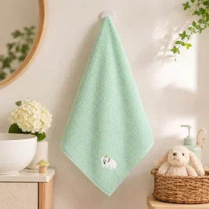 Custom Logo Organic Woven 100% Cotton Towel 320GSM 25x50cm Soft Lightweight for Kids Daily Use