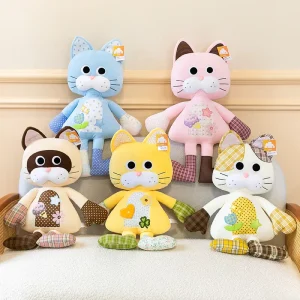 Custom Logo Patch-patched Plain-cloth Cat Plush Toy Cartoon Kitten Stuffed Animal Dolls Soothing Throw Pillow Sleeping Cushion