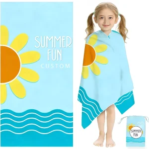 Custom Logo Personalized Eco-Friendly All-Season Children’s Hoodie Beach Towel Quick Dry Microfiber for Bath Swimming Surfing