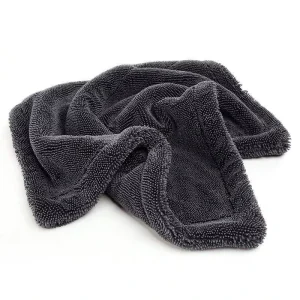 Custom Logo Premium Super Plush 40x60cm Stealth Grey Microfiber Drying Towel Thickened Double-Layer Duo-Twist High Water