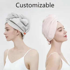 Custom Logo Printed Microfiber Polyester Quick Dry Highly Absorbent Waffle Thick Soft Turban Wet Hair Drying Towel