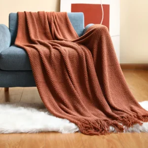 Custom Logo Pure Color Wool Cashmere Cable Knit Bed Sofa Throw Blanket Tassels 100% Polyester Raschel Blanket Cartoon Pattern