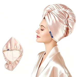 Custom Logo Satin Microfiber Hair Towel Wrap Dry Hair Cap Women Super Absorbent Quick Dry Anti Frizz for Long Short Wet Curly