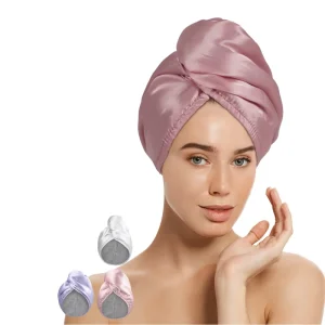 Custom Logo Satin Silk Hair Dryer Wrap Turban Lightweight Knitted Hair Drying Towel Super Absorbent