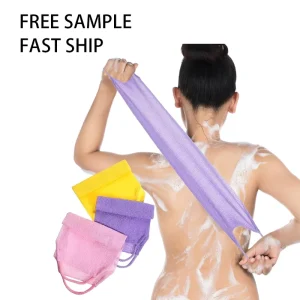 Custom Logo Shower Nylon Bath Towel Stretchable Pull Back Strap Wash Cloth Scrubber Exfoliating Washcloth for Home Use