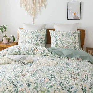 Custom Logo Twin 2 Pieces Bedding Set Soft Breathable Pillowcase Country Style Floral Print 100% Cotton Duvet Cover Set