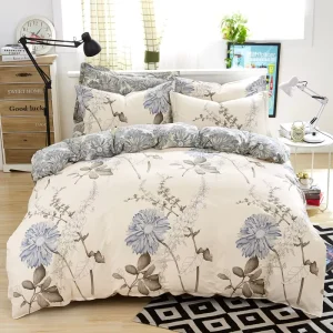 Custom Logo US Twin Polyester 2 Pieces Bedding Set Breathable Pillowcase Blue Floral Pattern Duvet Cover Set for Home