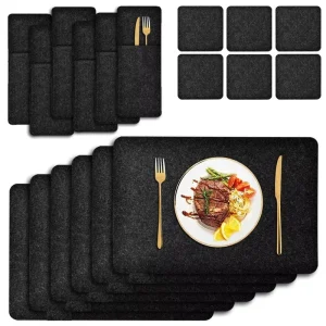 Custom Logo Washable Wool Felt Place Mats Dining Table Cutlery Pouch Coaster Placemats Set for Heat Resistance
